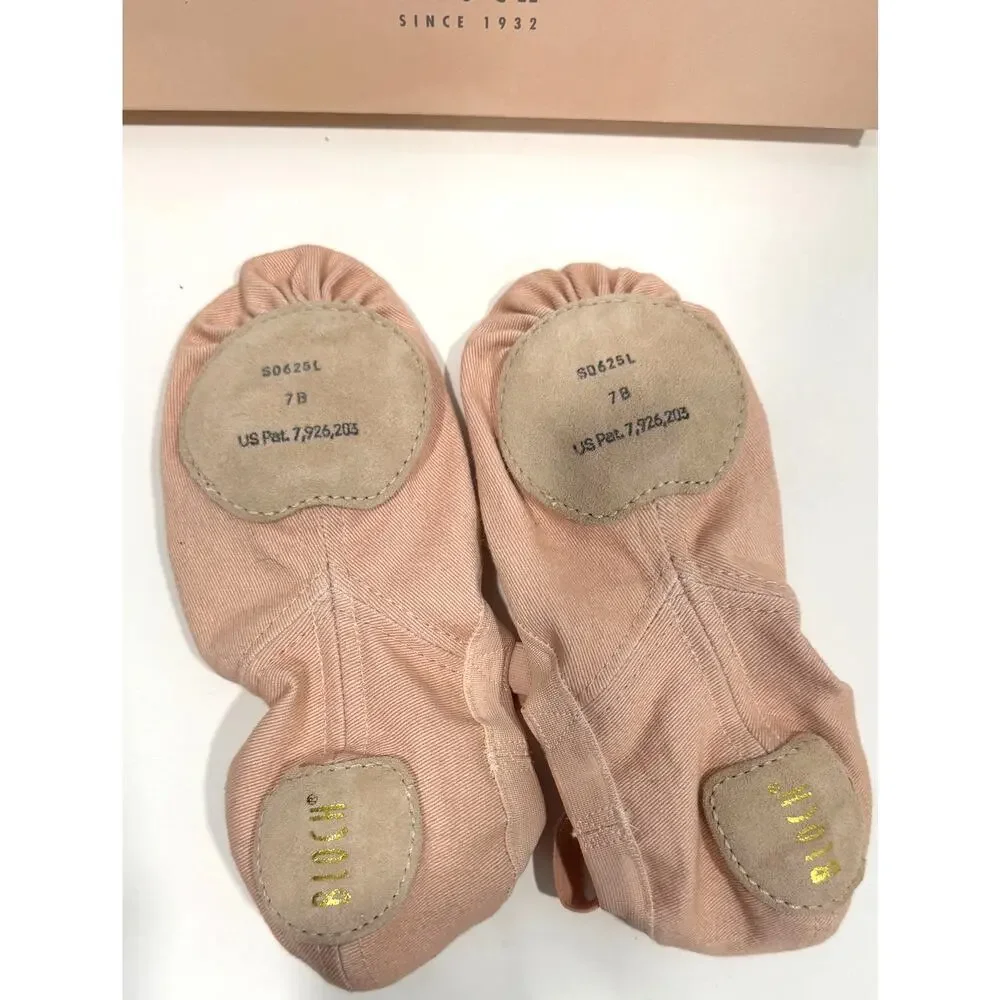 NIB BLOCH Stretch Canvas Ballet Shoes Cross Elastics Split Sole Size 7B
